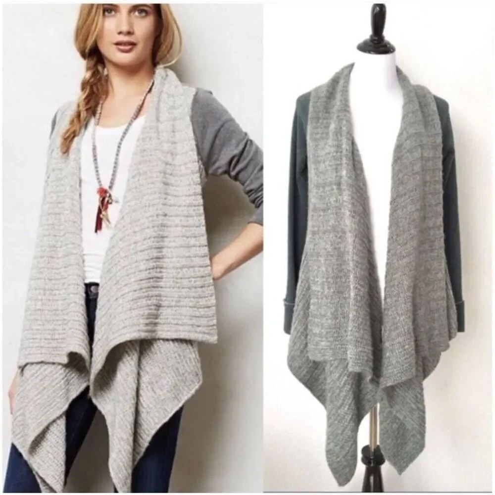 ANTHROPOLOGIE SATURDAY SUNDAY KNITTED open front waterfall CARDIGAN GRAY sz XS